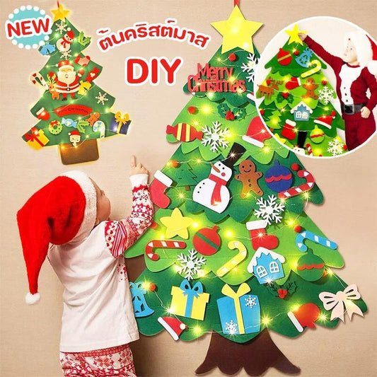 DIY เพดาน 3D นับถือหลาด Felt Christmas Tree ประเพณีพร้อมไฟ LED ของเล่นเด็ก ตกแต่งบ้าน ปีใหม่ของตกแต่งเทศกาลสุดน่ารักในเทียม ซานตาคลอส เป่าลมนักร้อง อักษรงานแต่ง